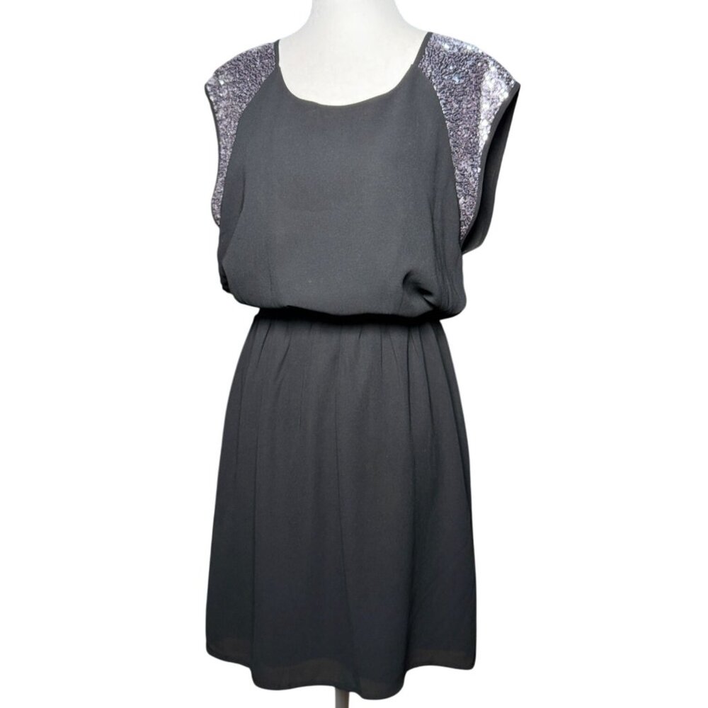 Pixley Womens Size M Sleeveless Black Dress Sequined Shoulders Elegant Classic - Picture 2 of 10